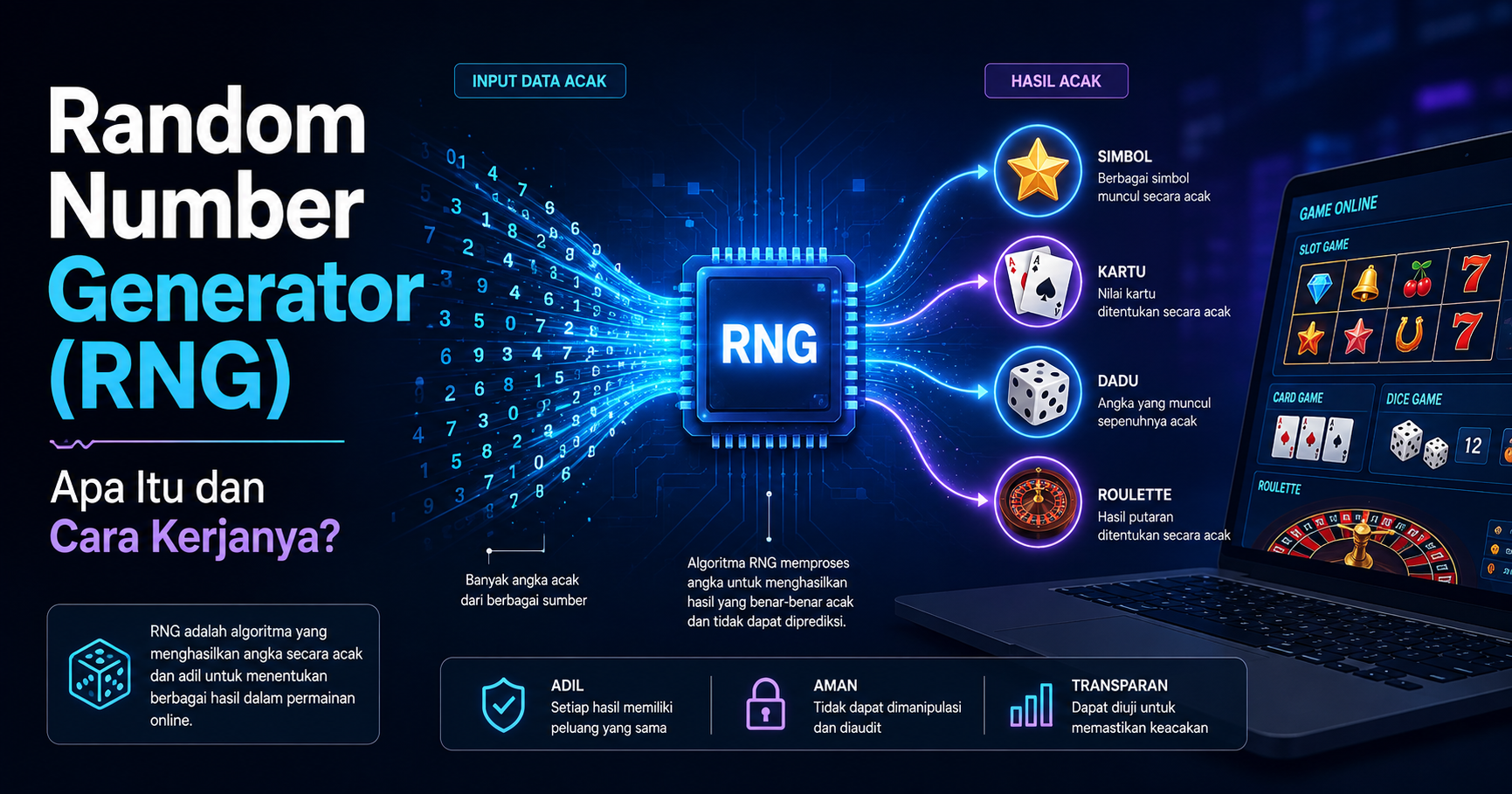 Ilustrasi cara kerja Random Number Generator atau RNG dalam menghasilkan hasil acak pada game online